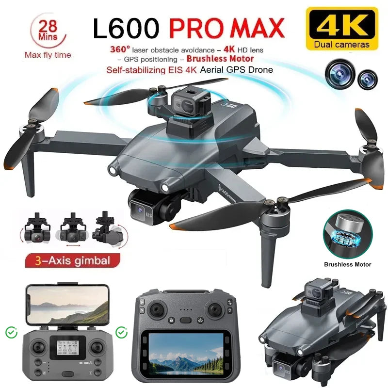 L600 PRO MAX GPS Drone – 8K HD, 3-axis gimbal, obstacle avoidance
