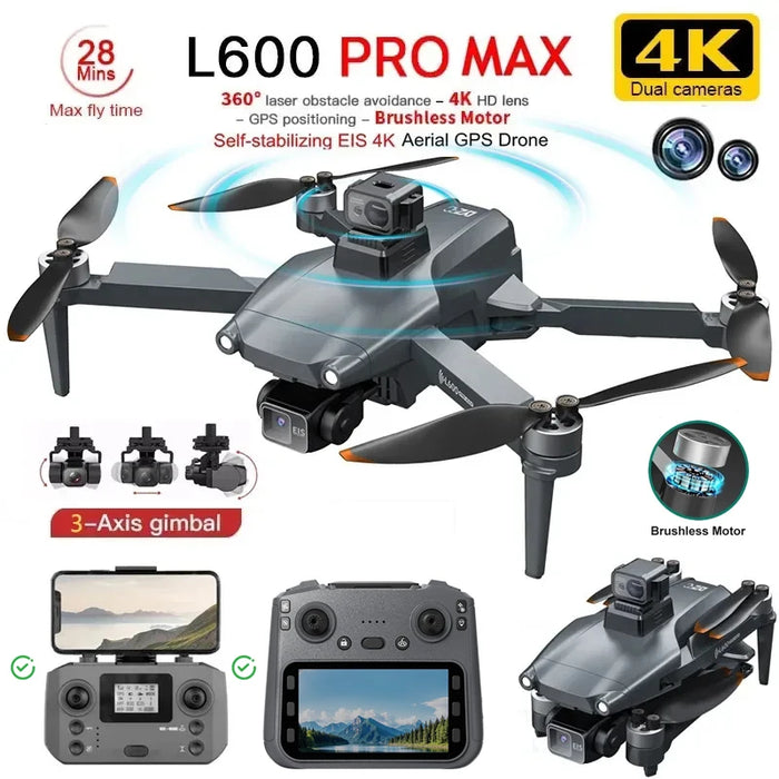 L600 PRO MAX GPS Drone – 8K HD, 3-axis gimbal, obstacle avoidance