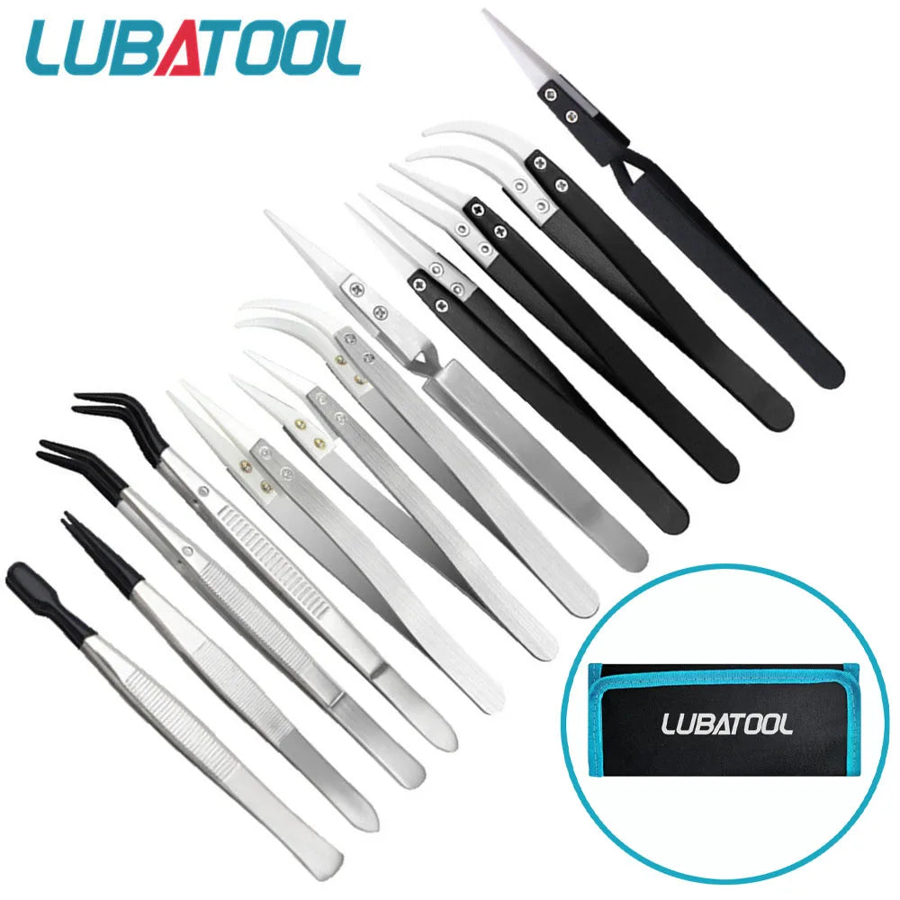 Ceramic Tip Tweezer Set, 10 piece antistatic with case