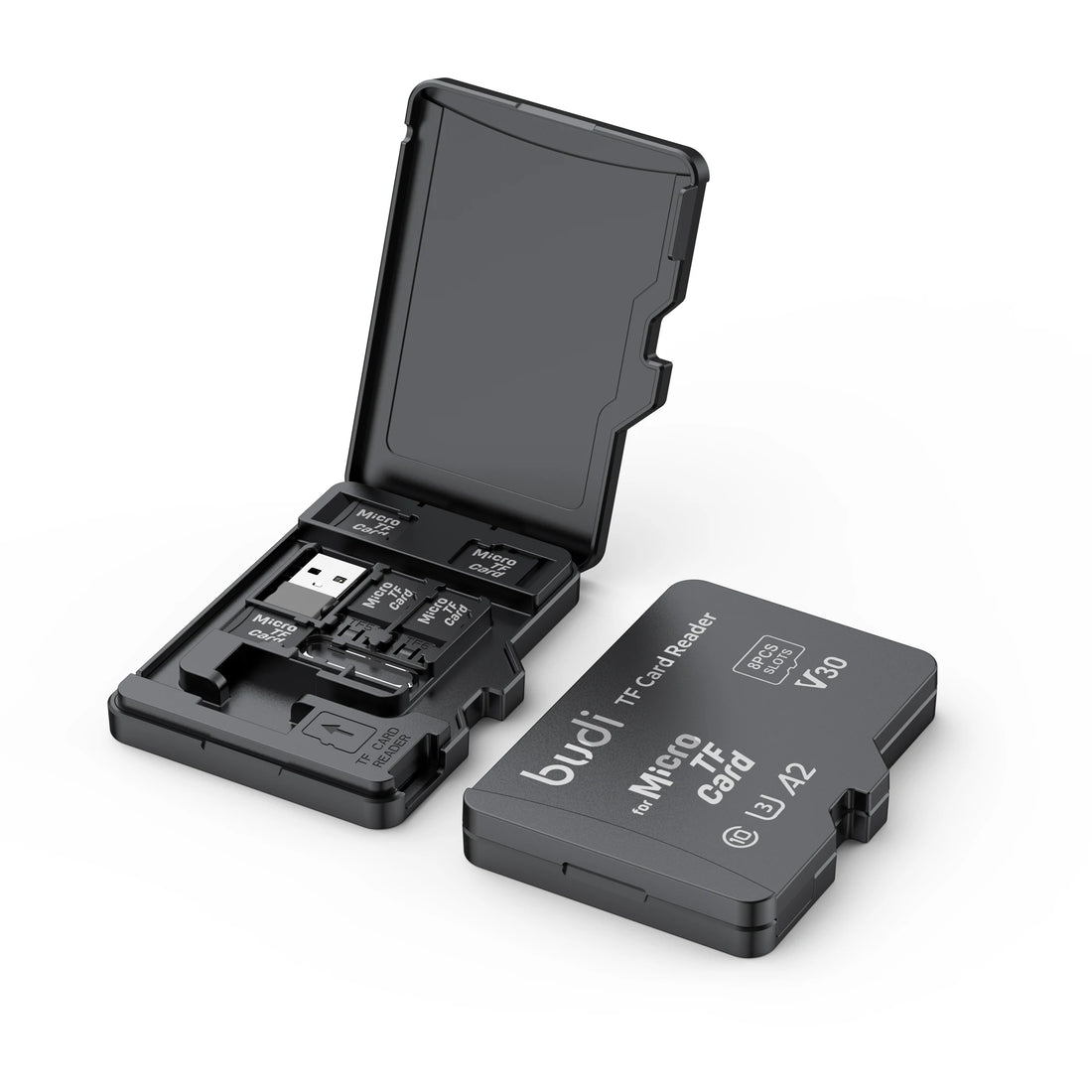 BUDI Memory Card Storage Case with USB-C Card Reader – for SD / microSD