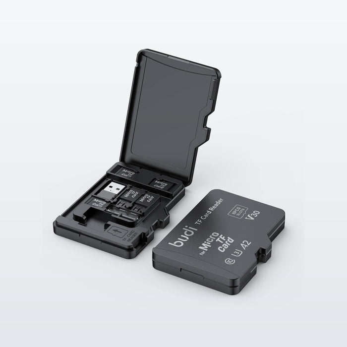 BUDI Memory Card Storage Case with USB C Card Reader for SD / microSD