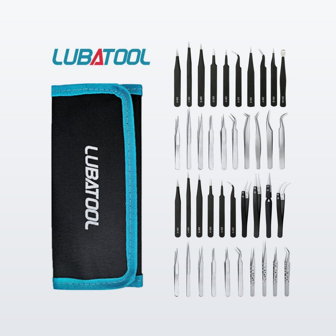 ESD Tweezer Set, 10 piece antistatic with pouch