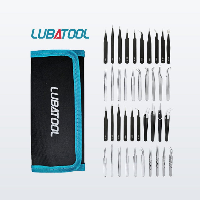 ESD Tweezer Set, 10 piece antistatic with pouch